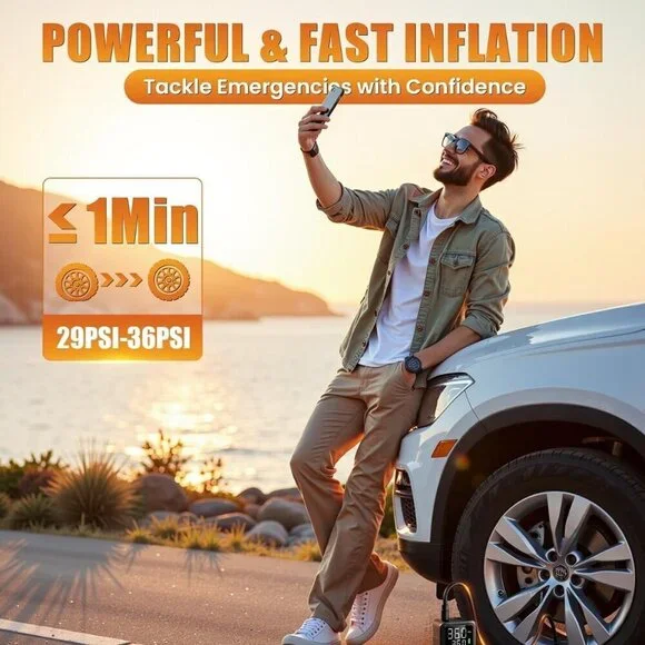 Tire Inflator Portable Air Compressor: 4X Faster 150 PSI Cordless Air Pump - NEW - Picture 5 of 8